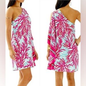 RARE LILLY PULITZER MARLEE ONE SHOULDER SILK DRESS